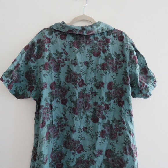 FLAX 100% Linen Floral Gauzy Shirt Dress Lagenlook Feminine Boho - Size L - Picture 12 of 15